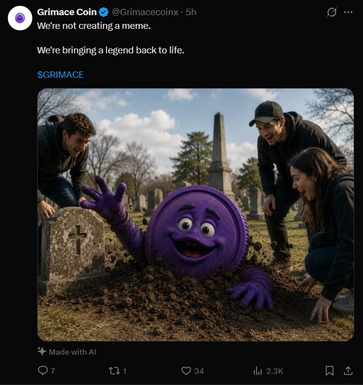 Grimace rising from grave tweet